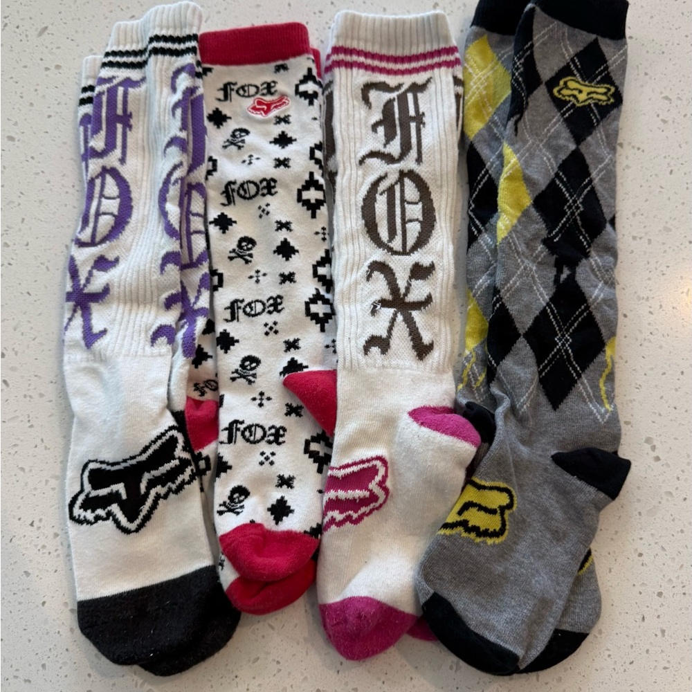 4 Fox Racing Embroidered Logo Adult Long Socks Sleeves Green Cool Max Size 8-10